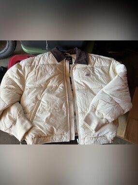 Dickies Overbrook Off-White Puffer Jacket with Brown Collar